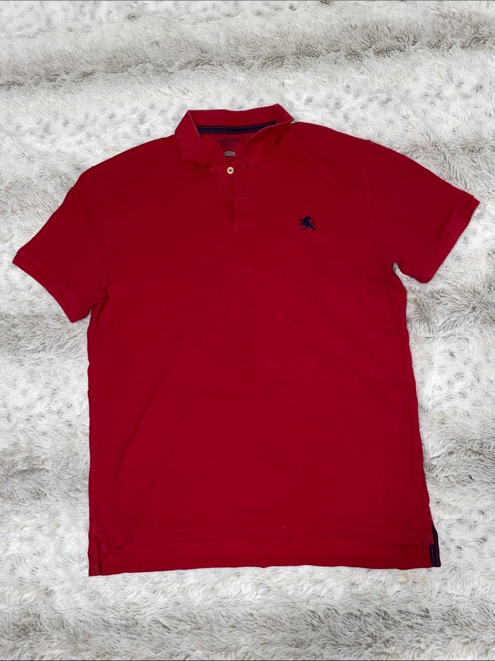 Express Men's Red Polo Shirt with Navy Logo